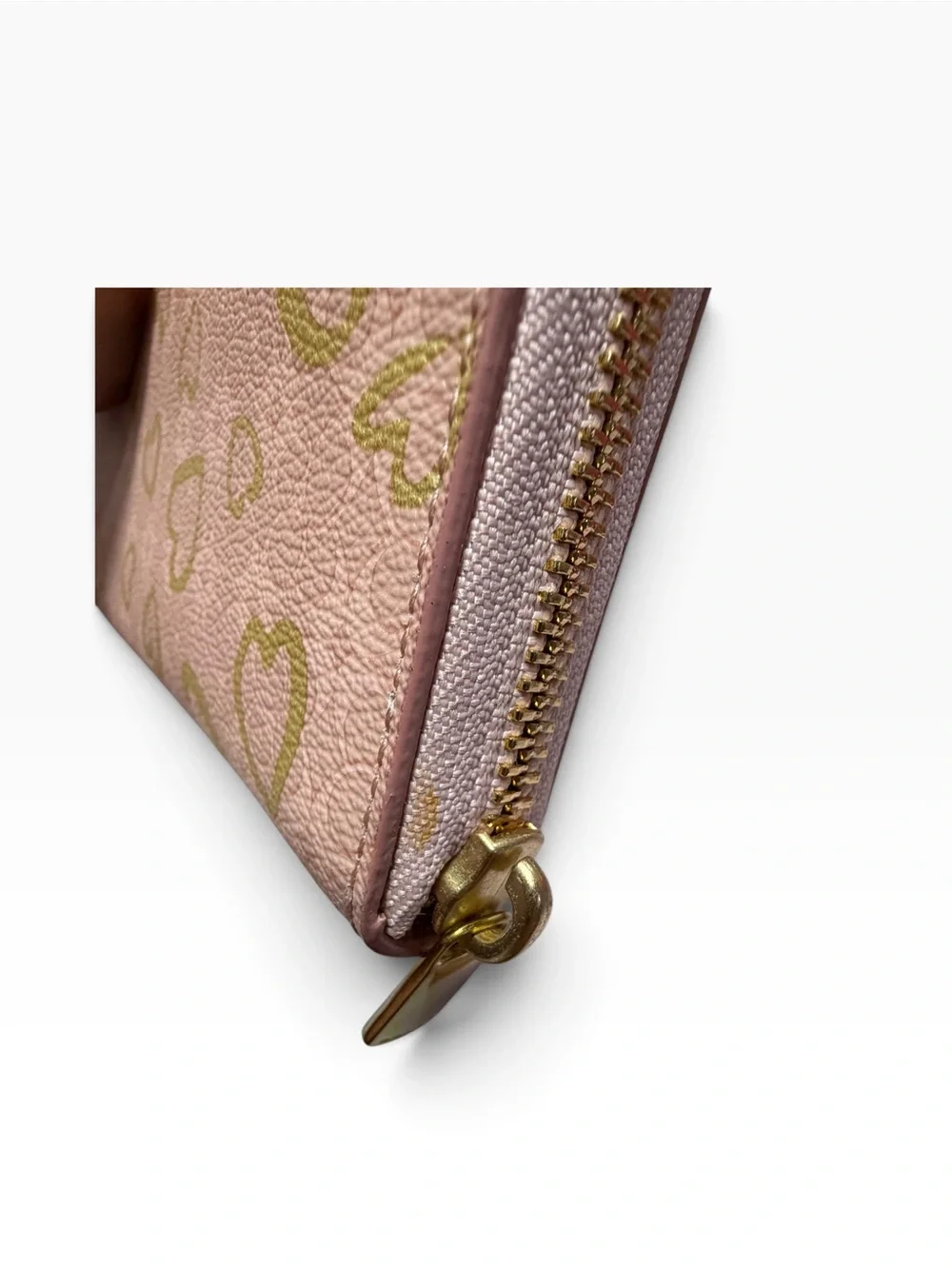 Coach Blush Pink Gold Heart Print Zip Around Continental Wallet